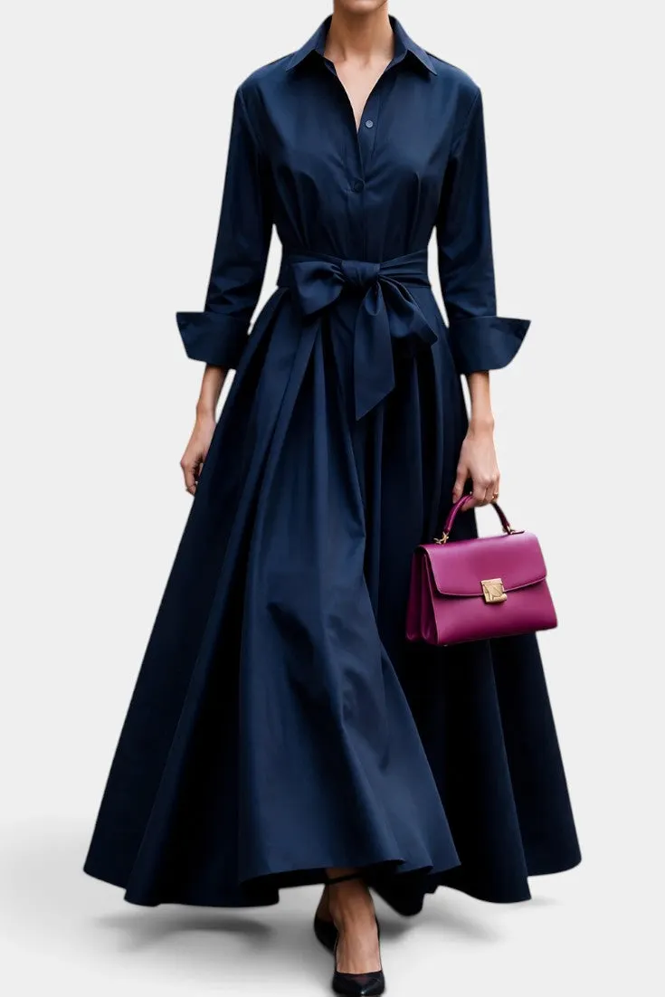 Cinched Waist Shirt Dress with Flared Skirt