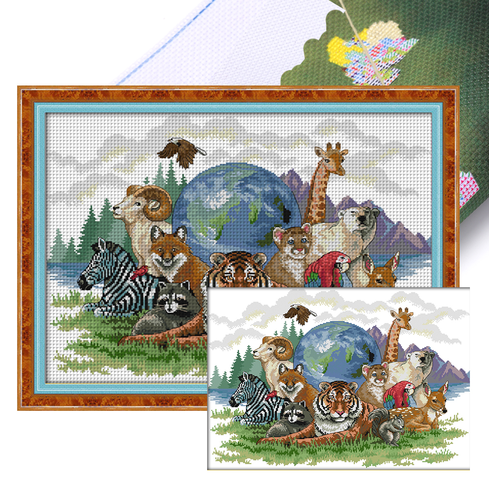 Cat Family Cross Stitch Kits 11ct14ct Animals Printed Pattern