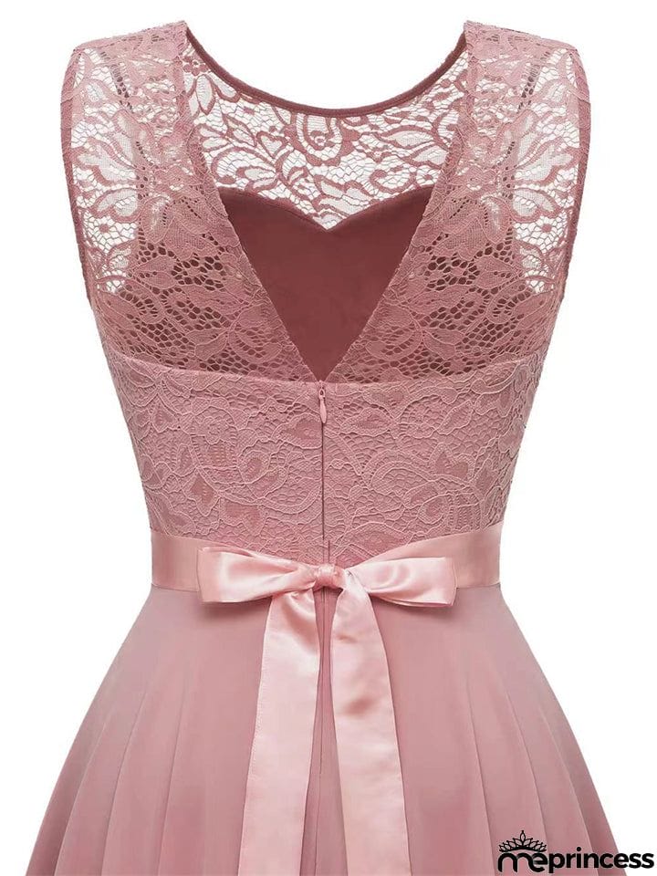 Women's Lace Splicing Round Neck Backless Chiffon Elegant Dress