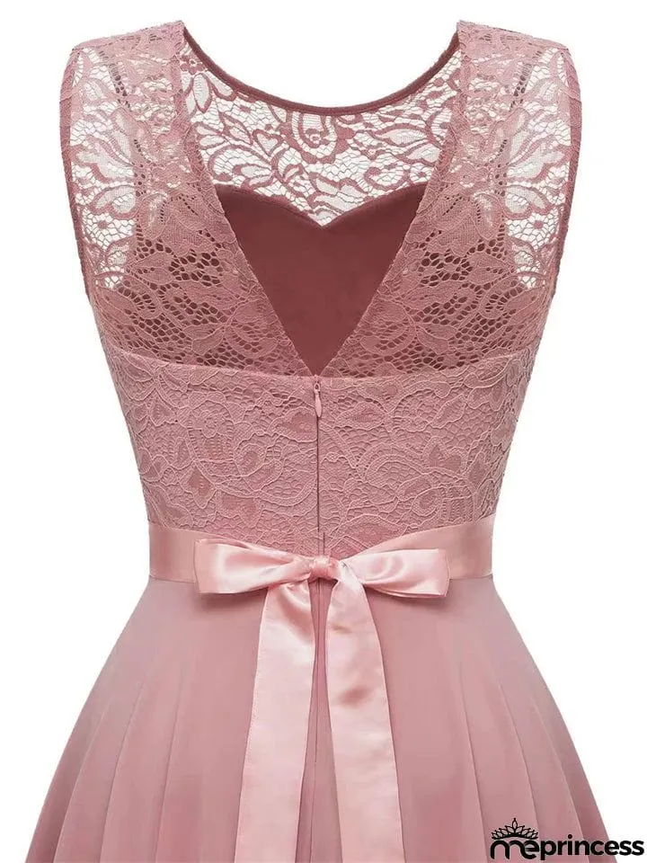 Women's Lace Splicing Round Neck Backless Chiffon Elegant Dress