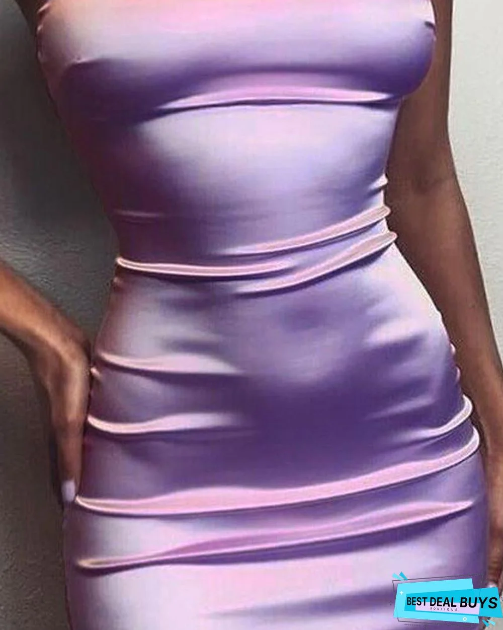 Spaghetti Strap U-Neck Slim Satin Dress