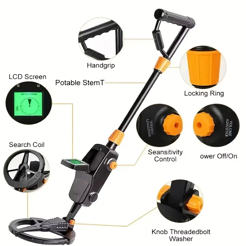 lightweight portable metal detector for beginners md 1008a model easy assembly battery powered batteries not included durable plastic construction with orange ideal for outdoor hobby exploration Product details 3