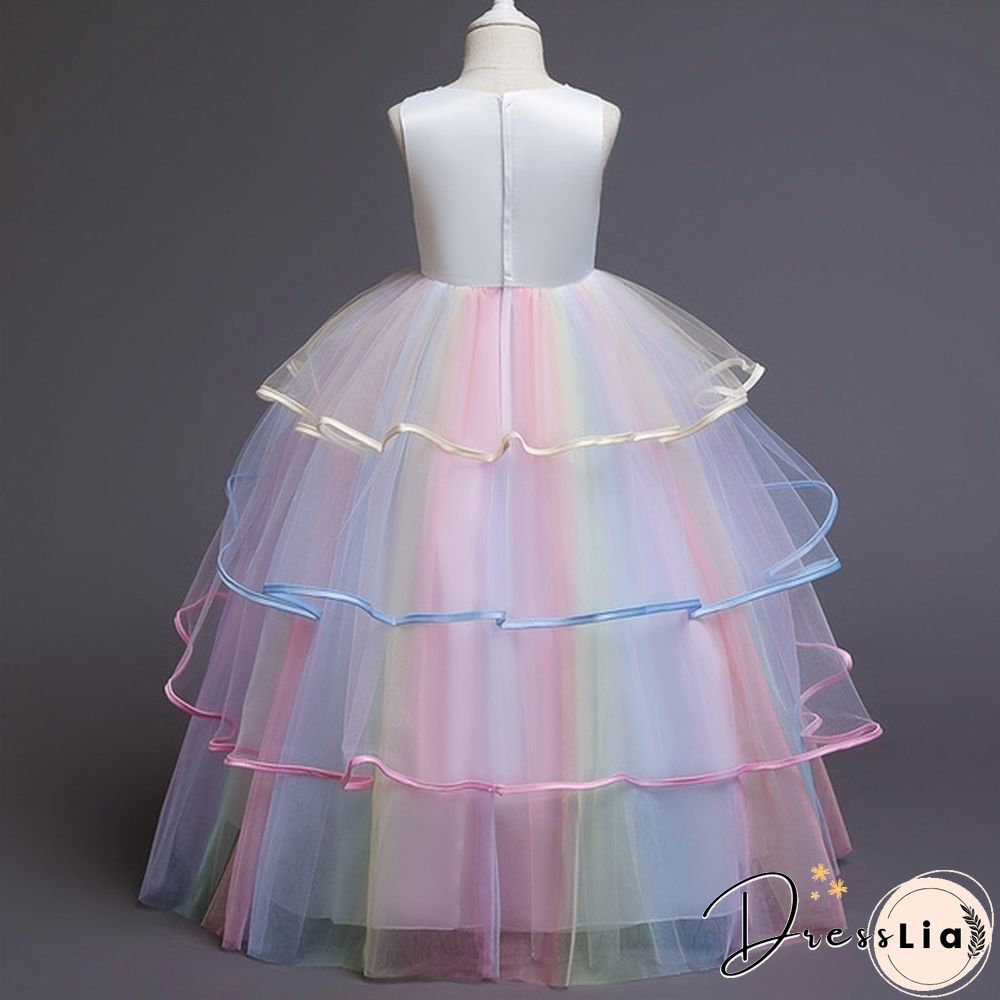 Summer Kids Girl Layered Tulle Unicorn Outfits Dress Headband for Carnival Halloween