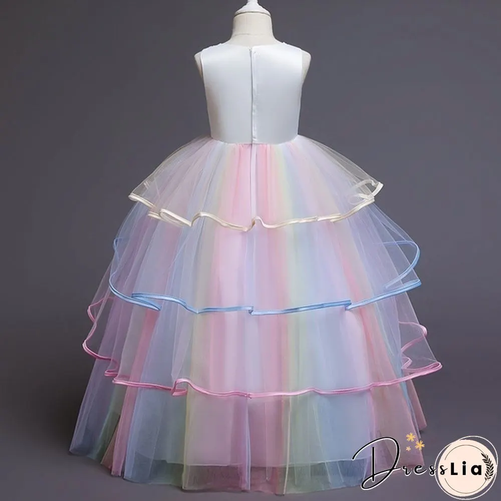 Summer Kids Girl Layered Tulle Unicorn Outfits Dress Headband for Carnival Halloween