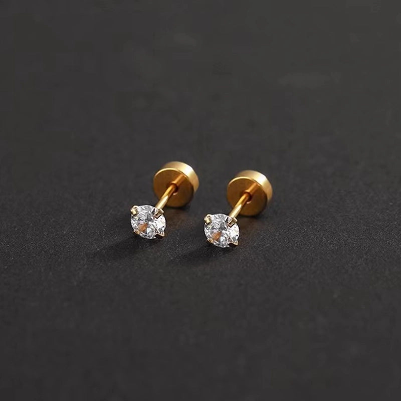 1 Pair Elegant Round Inlay 304 Stainless Steel Zircon 18K Gold Plated Stainless Steel Earrings
