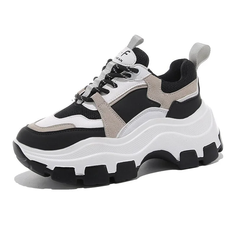 Fujin Sneakers Women Spring  women's sneakers high soled white black Thick summer Chunky Shoes Breathable Leisure Women Shoes