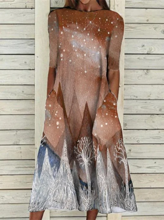Women's Half Sleeve Scoop Neck Floral Printed Midi Dress