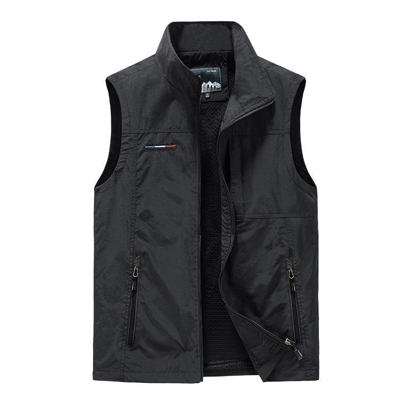 Abeerbajpai Summer Men's Vest New Solid Color Multi Pocket Breathable Outdoor mountaineering Stand up Collar Coat Men Sleeveless Work jacket