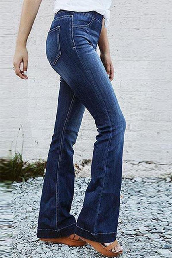 Womens High Waist Dark Blue Denim Jeans-Allyzone-Allyzone