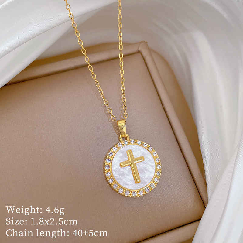 Copper Micro-Inlaid Cross Fashionable And Gorgeous Full Diamond Necklace For Women All-Match Clavicle Chain Titanium Steel