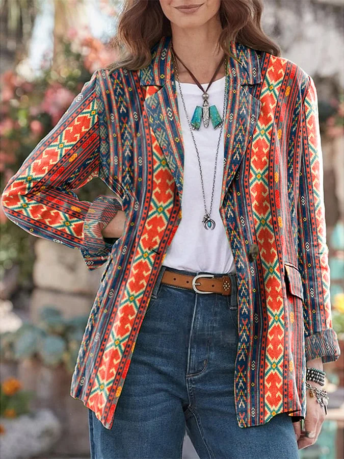 Women's Fashion Printed Vintage Blazer