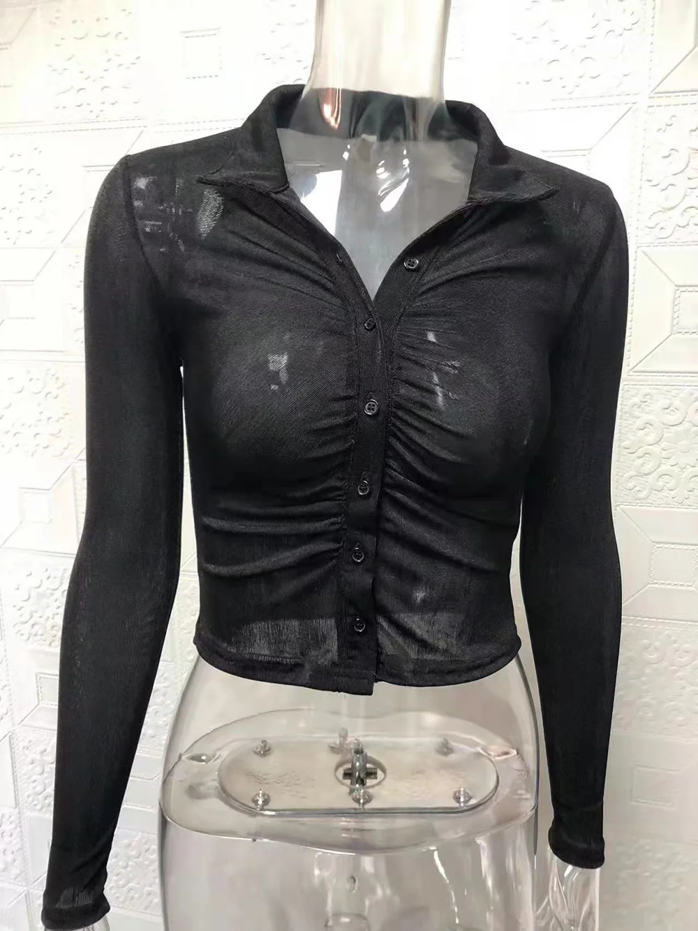 Nigikala Nigikala Summer New Fashion Sexy Hottie Flip-Flops Over-Necked Long-Sleeved Shirt Top Woman