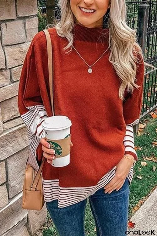 Stripe Turtleneck Cloak Sweater