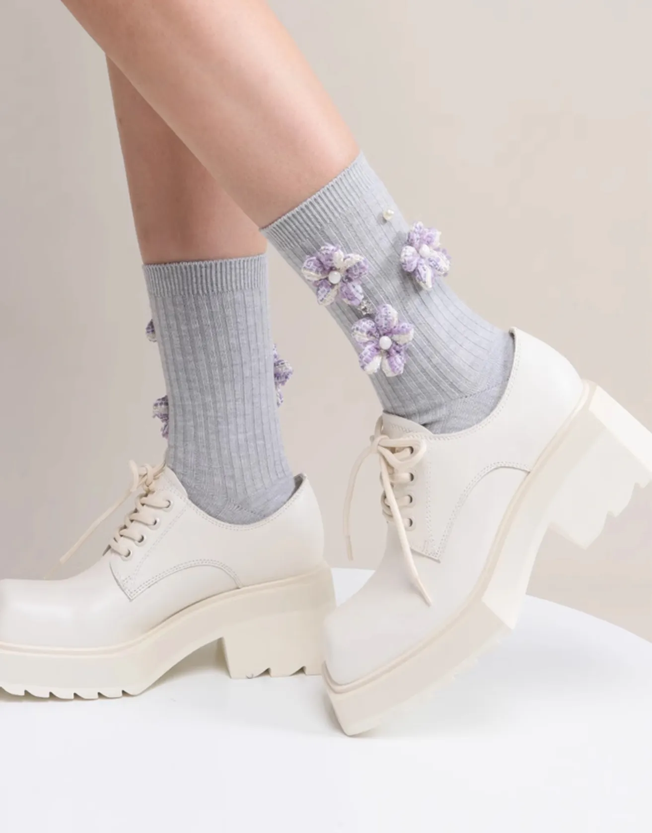 Tweed Flower Wool Socks Techwear Shop