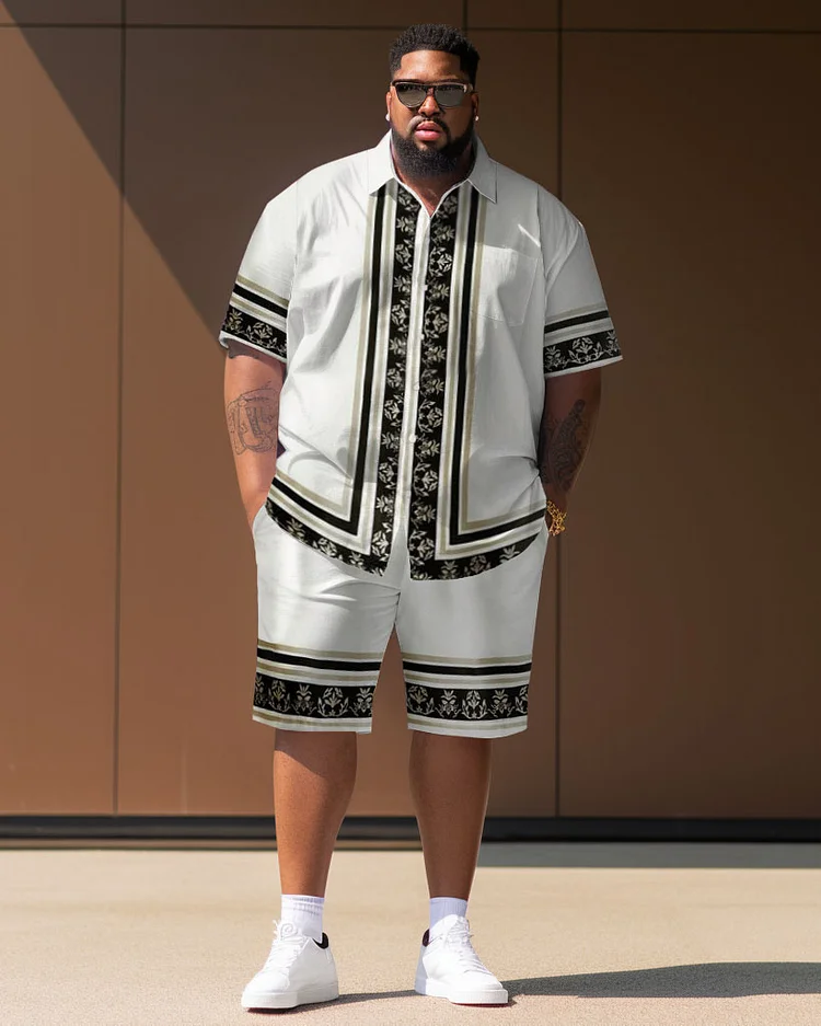 Men's Large Size Casual Retro Elegant Street Short Shirt Shorts Suit