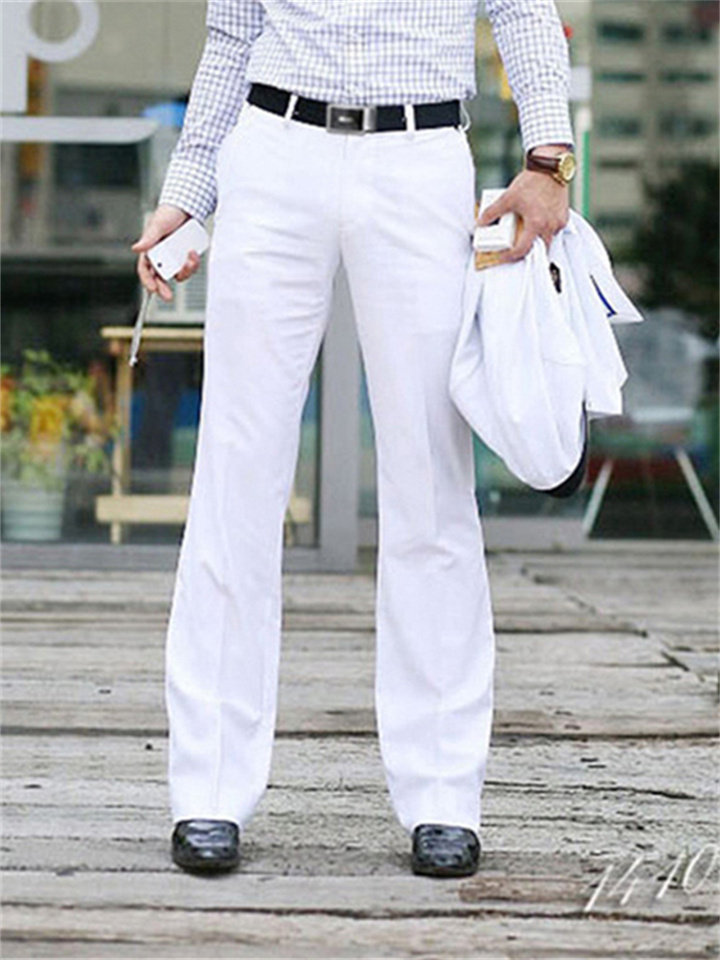 Men's Dress Pants Flared Pants Bell Bottom Trousers Pocket Straight Leg Solid Colored Comfort Wedding Office Business Streetwear Formal Black White Micro-elastic