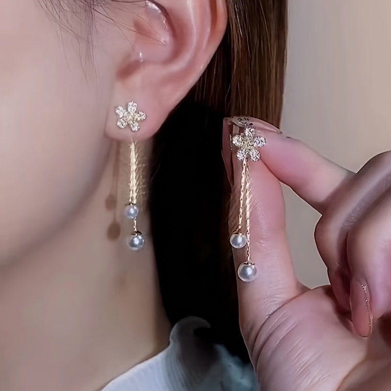 2pcs New Women's Daily Perfect Gift for Best Friend One Style Two Wear Beaded Flower Medium-Long Tassel Earrings with Personality and Versatility Super Cute Party earrings