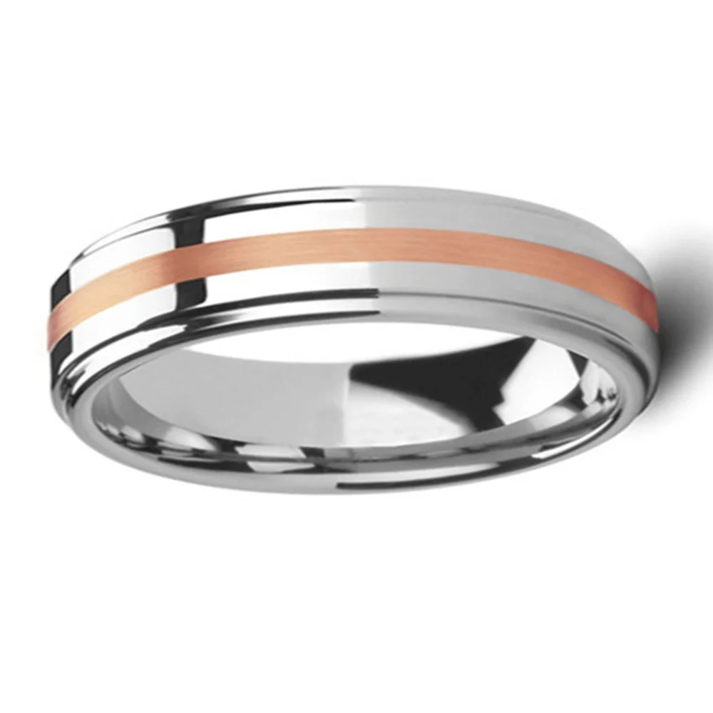 8MM Silver Tungsten Carbide Rings Center Rose Gold Glue High Polished Men Wedding Band