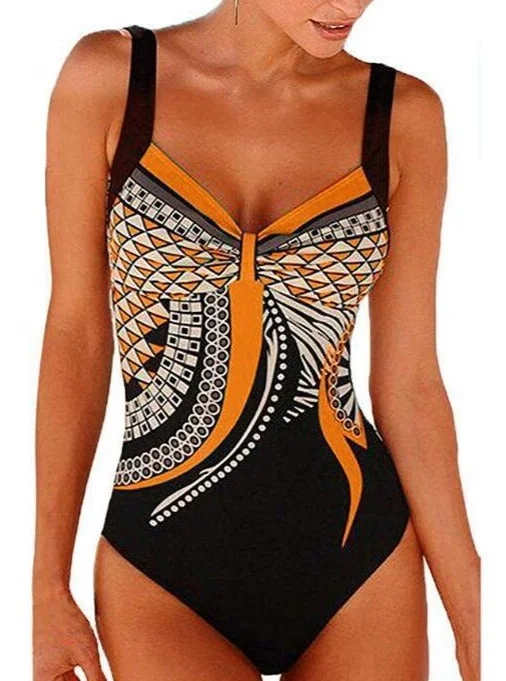 Sling Retro Printing Sexy Halter Swimsuit Piece Swimsuit For Women