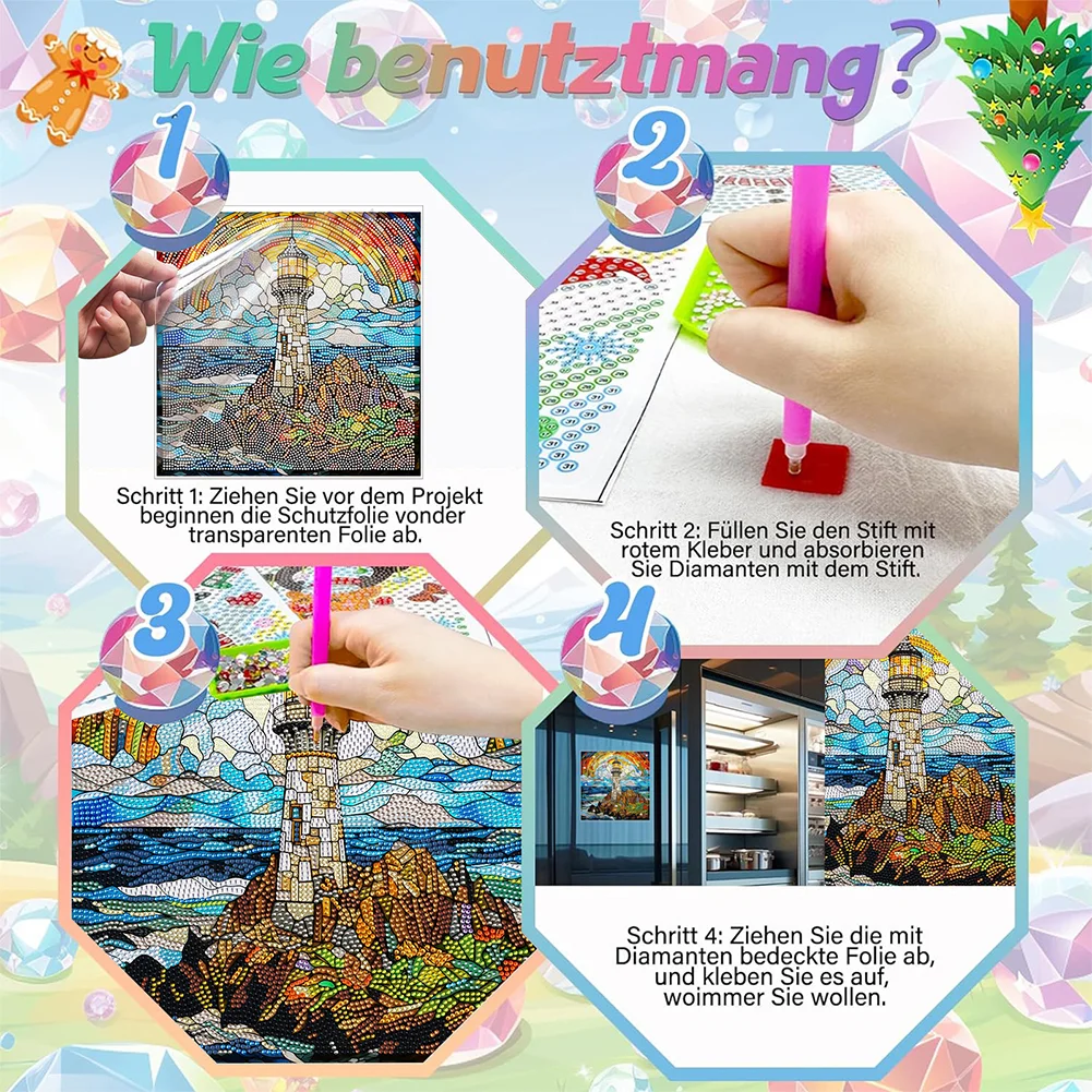 DIY Stained Glass Lighthouse Diamond Painting Sticker Creative Mosaic Sticker Craft