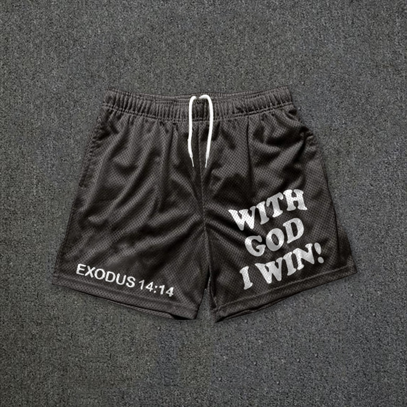 Sopula With God I Win Print Casual Street Mesh Shorts - SOPULA