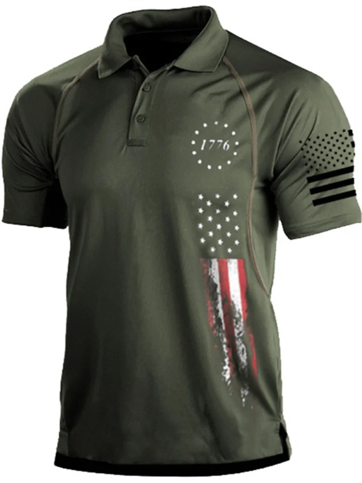 Men's Polo Shirt T shirt 1776 Independence Day American Flag Print Patriotic Military Tactical Shirt Tee shirt Short Sleeve Shirt Top Outdoor Breathable Quick Dry Lightweight Summer Fishing Combat-Cosfine