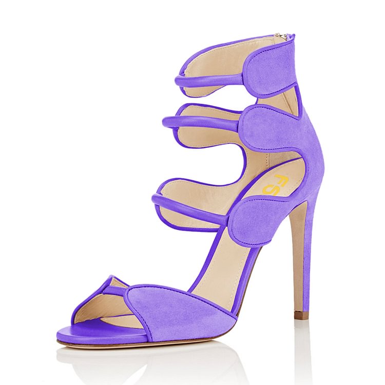 Women's Purple Open Toe Strappy Hollow Out  Stiletto Heels  Sandals |FSJ Shoes