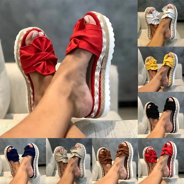 Summer Women's Slippers Fashion Thick Bottom Slippers Bow Tie Slippers Beach Shoes Casual Sandals Size 35-43