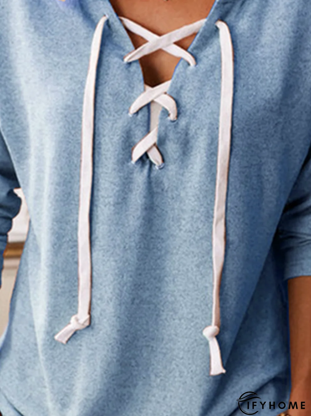 V Neck Shift Long Sleeve Cotton Tops | IFYHOME