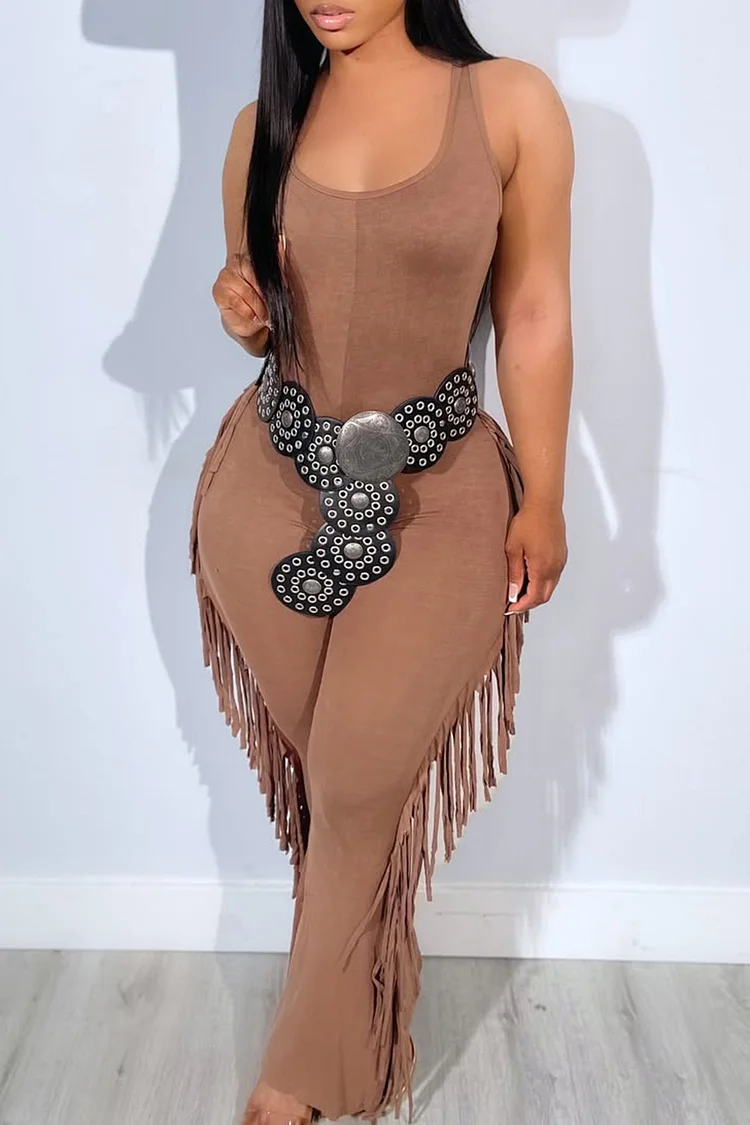 Plus Size Festival Brown Square Neck Strappy Jumpsuits [Pre-Order] 2024 - Xpluswear