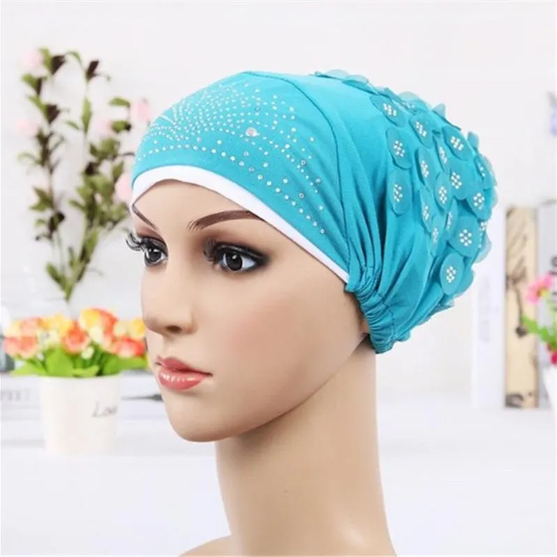 Women's Sequins Flowers Muslim Turban Hat Cap