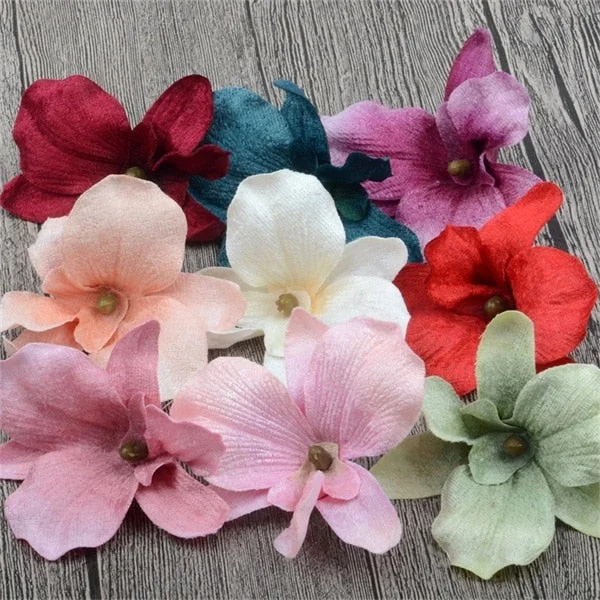 5pcs/lot 8cm High Quality Silk Artificial Orchid Flower Heads For Wedding Christmas Decoration Orchis Cymbidium Fake Flowers