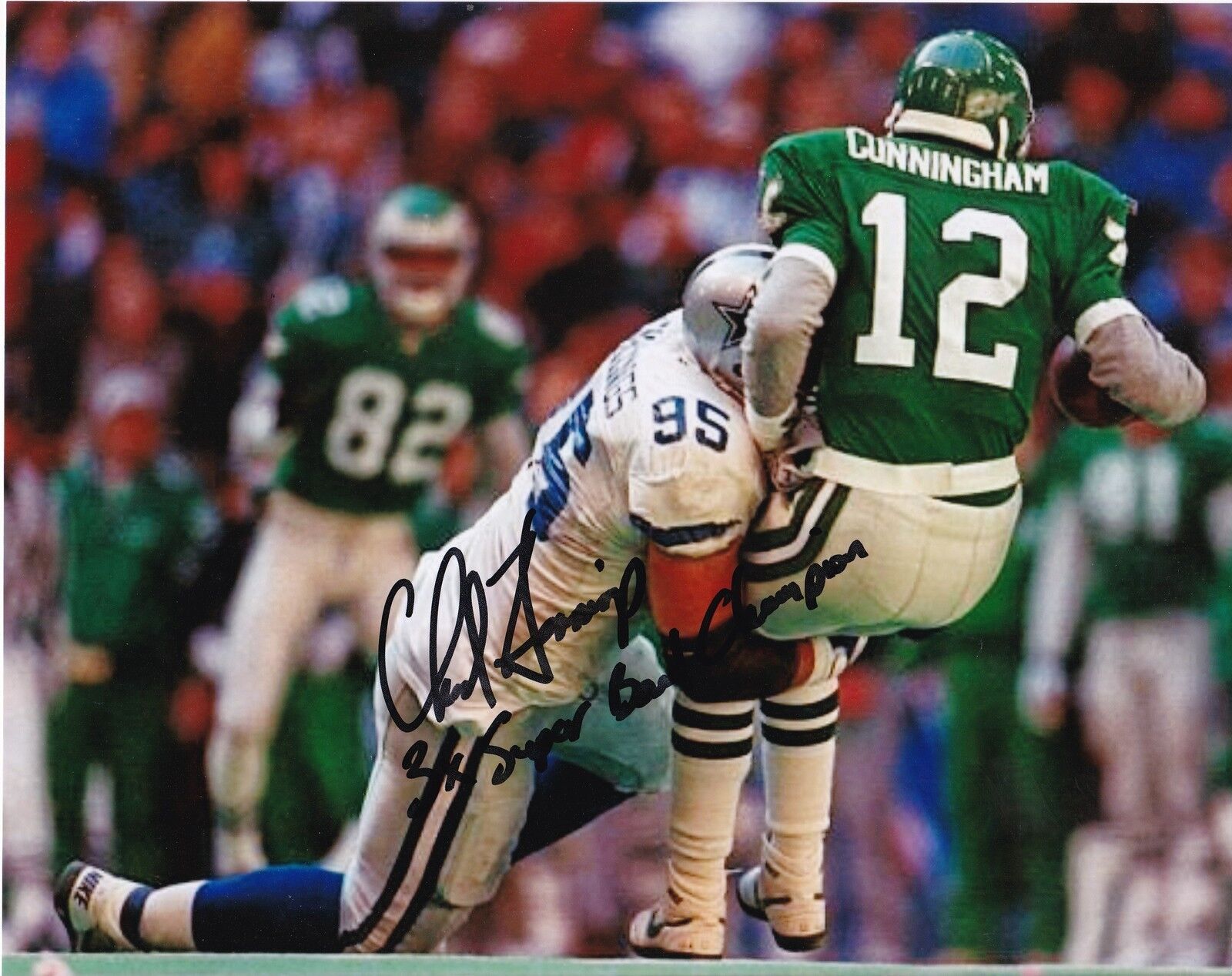 CHAD HENNINGS DALLAS COWBOYS 3 X SUPER BOWL CHAMPION ACTION SIGNED 8x10