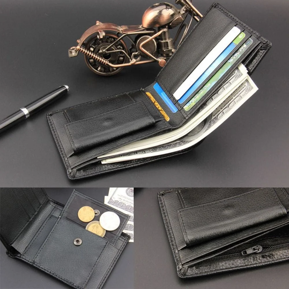 Men's Slim Leather Coin Zipper Pocket Wallet Bifold Credit ID Card Holder Purse