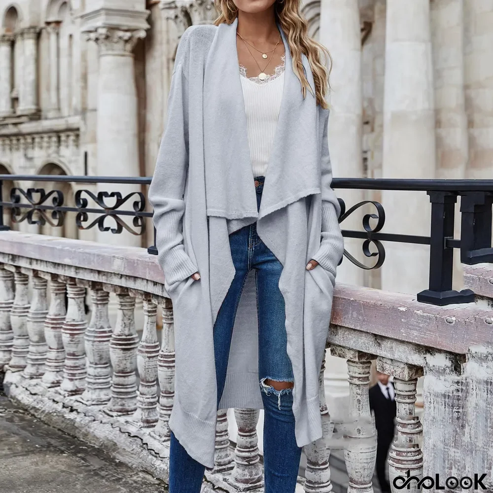 Women's Retro Autumn and Winter Lapel Oversized Solid Color Cardigan