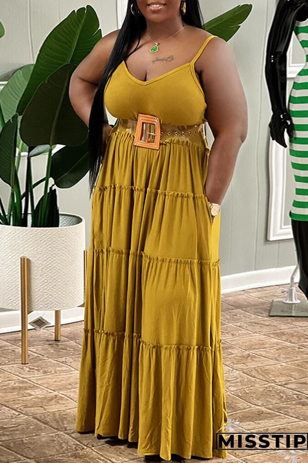 Blue Casual Solid Patchwork Spaghetti Strap Straight Plus Size Dresses