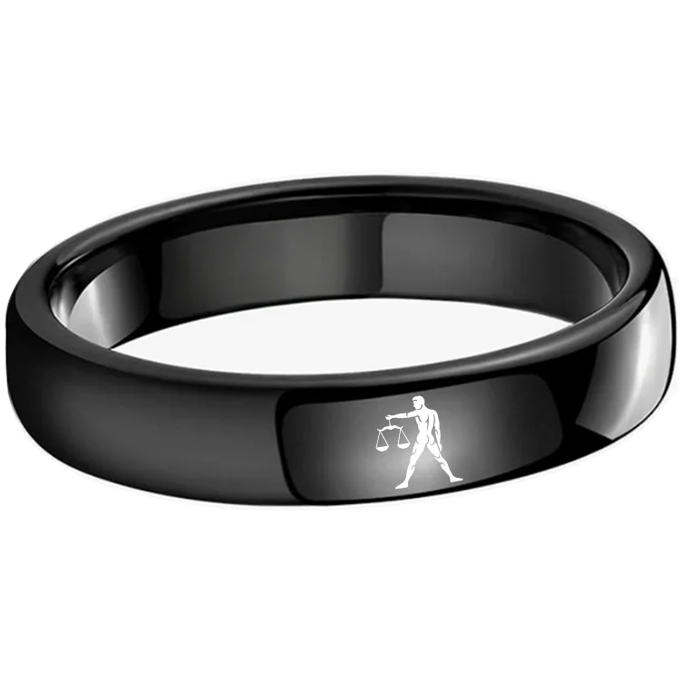 Black Libra Couples Dome Tungsten Carbide Rings Prints Laser Design Domed Top Tungsten Wedding Band 4MM 6MM 8MM Width