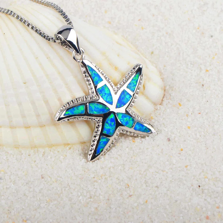 Olivenorma Blue White Opal Starfish Pendant Necklace