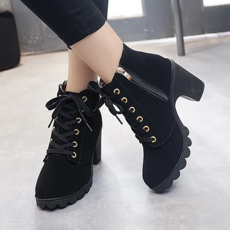 Comemore 2022 New Women Shoes Lace Up Ankle Boots Zapatos Mujer Fashion High Heels Ladies Casual Spring Pumps Platform Heel 42