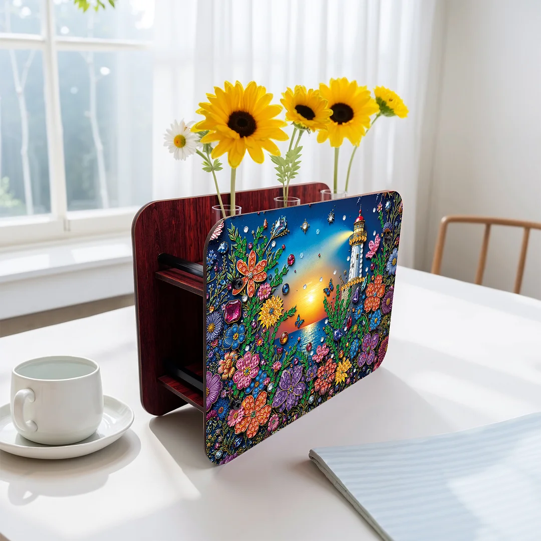 Lighthouse DIY Flower Vase Wooden Double Sided Desktop Diamond Art Kit Decor