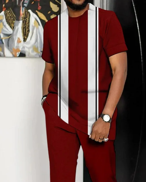  Men's Color Block Short Sleeve Suit 212