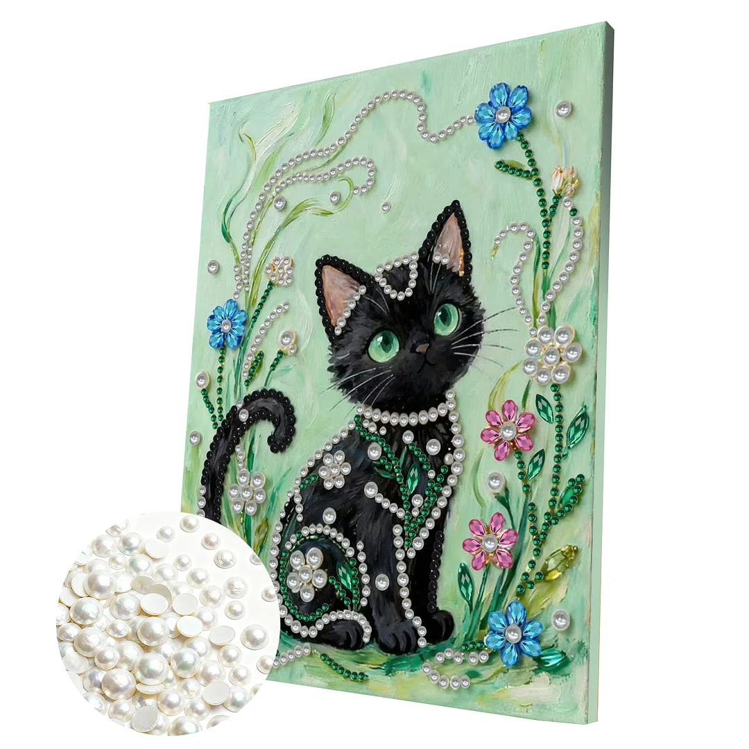 Black Cat DIY Pearl Diamond Art Kit for Adults Home Decor With Frame 30x40cm