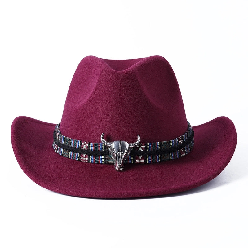 New Cow Head Woolen Western Denim Top Hat Ethnic Style Men And Women Couple Hat Style