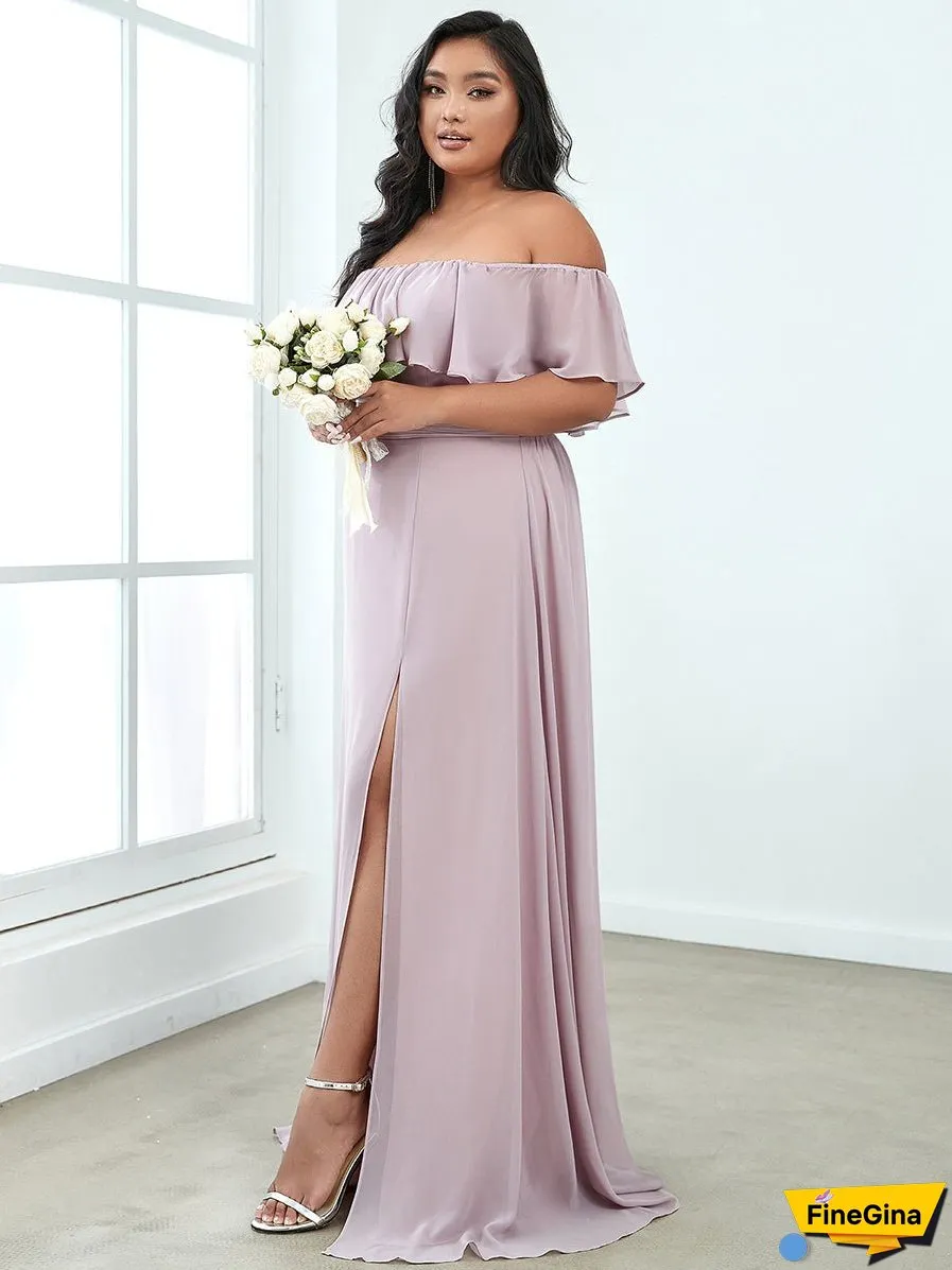 Women's Plus Size Ruffle Thigh Split Wholesale Bridesmaid Dresses