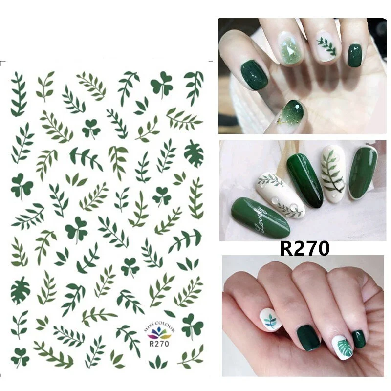 Nail Stickers Back Glue Flowers Leafs Fruits Linears Designs Nail Decal Decoration Tips For Beauty Salons-Nail Inspo