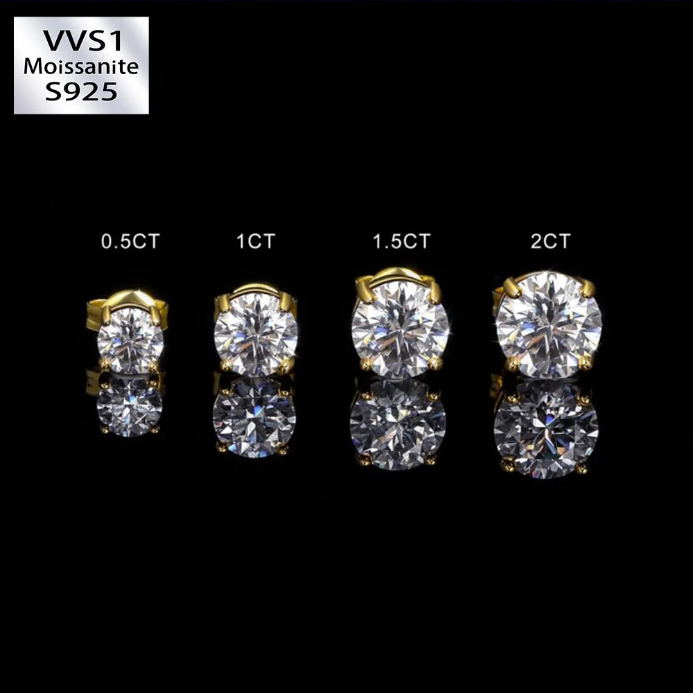 0.5Ct/1Ct/2Ct VVS1 Moissanite Brilliant Round Cut Stud Earrings in S925