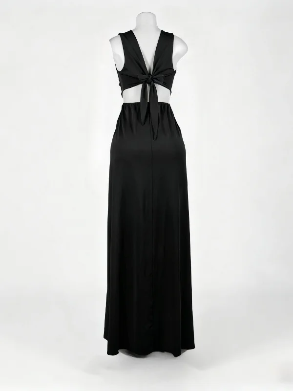 Gothic Enchantress Deep V-neck Slit Cutout Maxi Dress