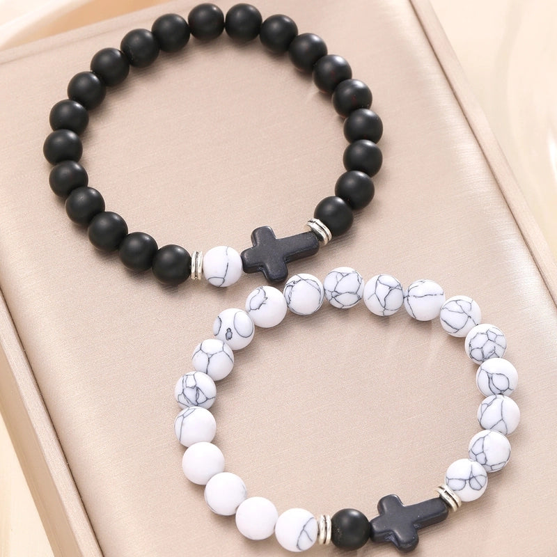 Cute Solid Color IG Style Cross Natural Stone Beaded Bracelets