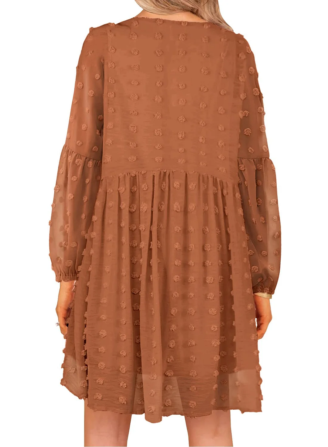 MIHOLL Women's V Neck Short Sleeve Ruffle Loose Summer Flowy Mini Dress