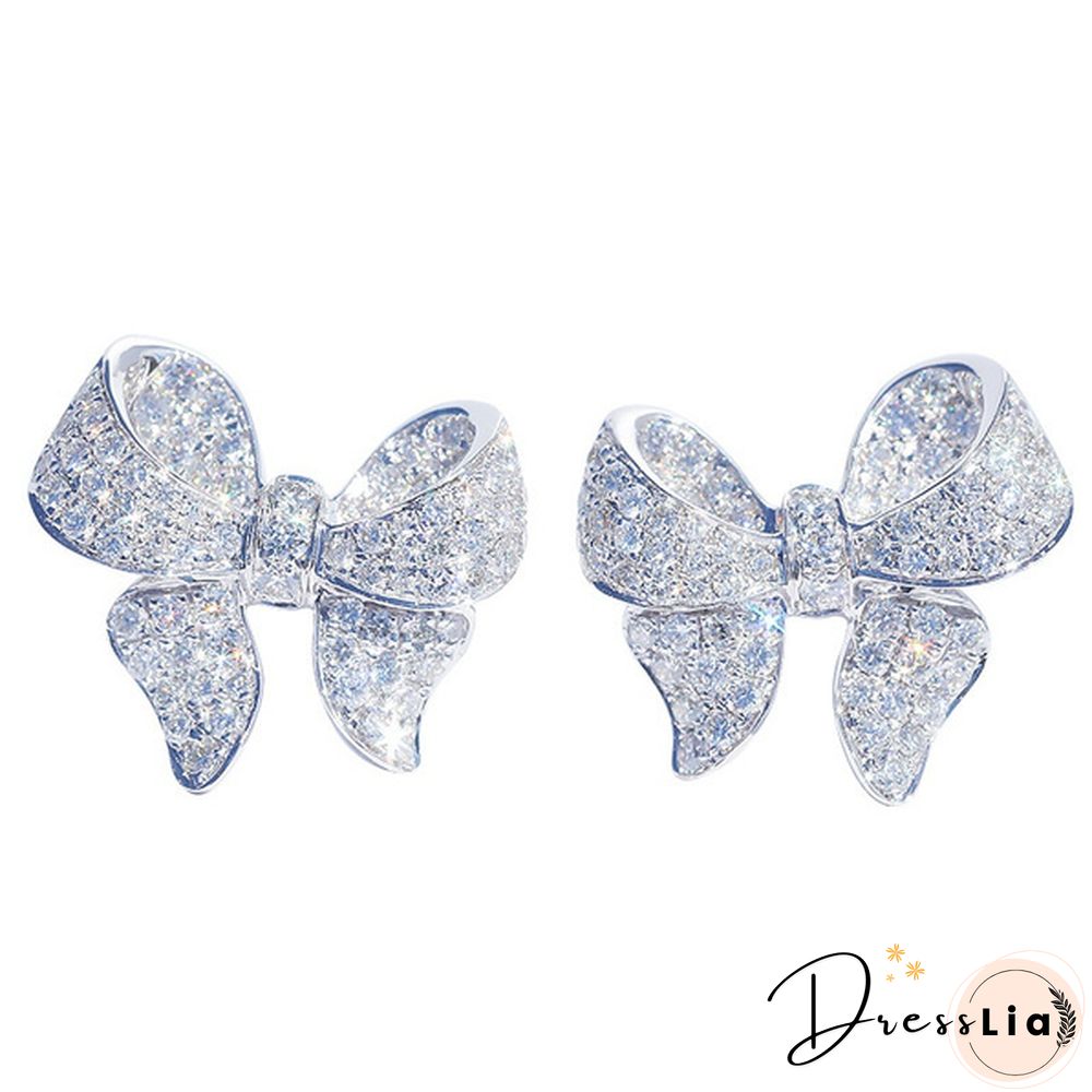High Quality 925 Sterling Silver Earrings Wedding Bow Earrings White Sapphire Cute Earrings for Women